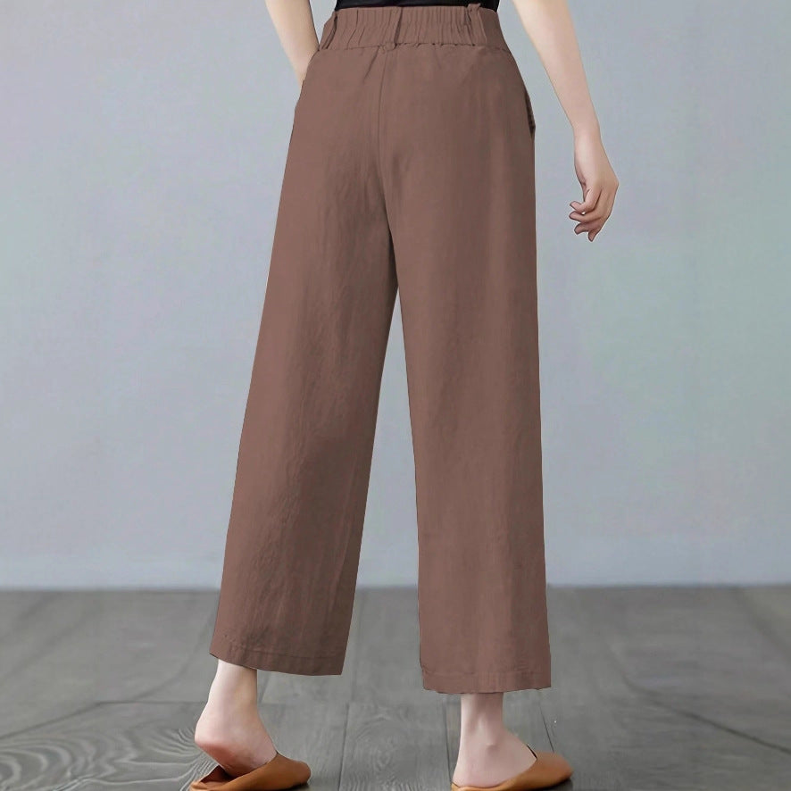 Damen Weite Leinenhose mit elastischem Bund und praktischen Seitentaschen R&B