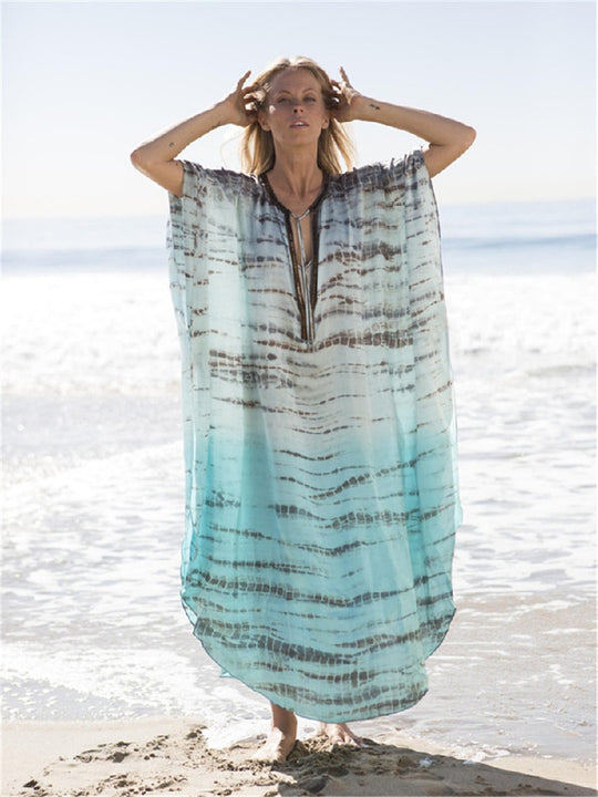 Damen Modischer Strandüberwurf mit kunstvollem Wellenmuster Heidi Mode
