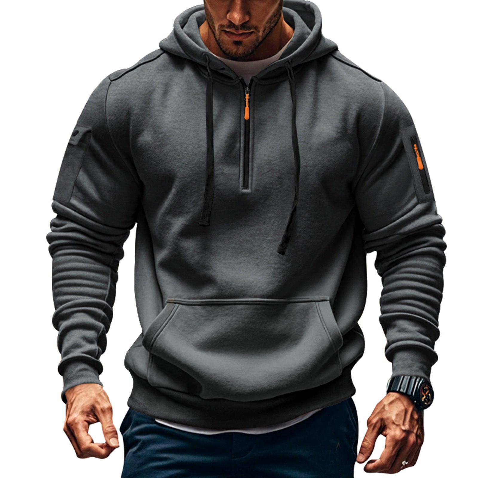 Herren Funktions-Hoodie mit halbem Reißverschluss und praktischen Taschen R&B