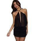 Damen Minikleid mit transparentem Oberteil und raffinierten Akzenten R&B