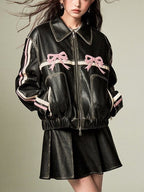 R&B | Bowknot Zip Up Lederjacke