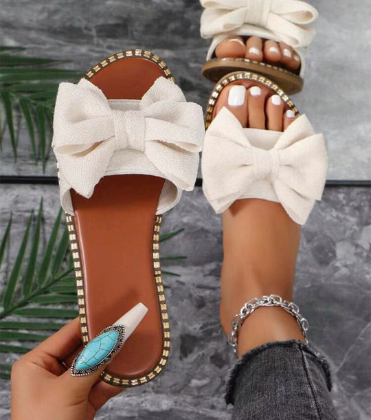 Damen elegante Sommer-Pantoletten mit großem Schleifen-Detail R&B