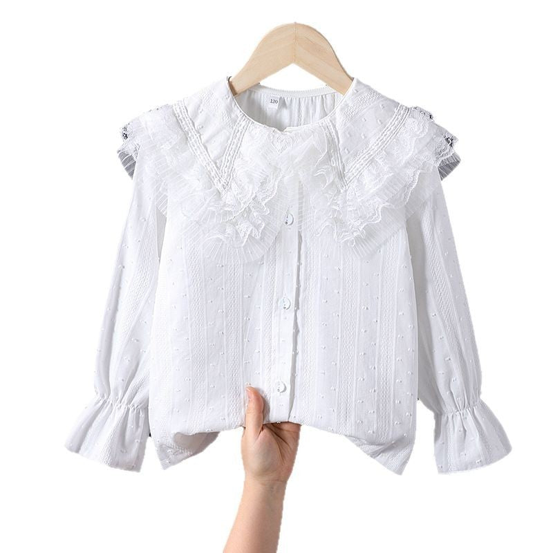 Mädchen Bluse mit voluminösem Rüschenkragen und feinen Stickereien R&B