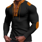 Herren Langarm-Henley-Shirt mit strukturiertem GewR&Be und modischem Schnürdesign R&B