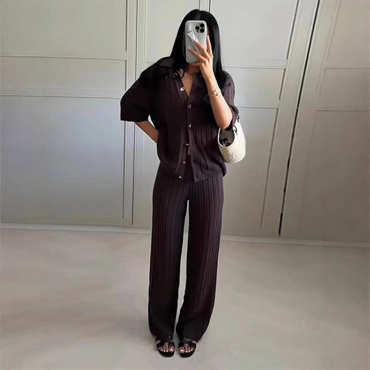 Damen weite Gummibund-Hose mit eleganten Streifen R&B