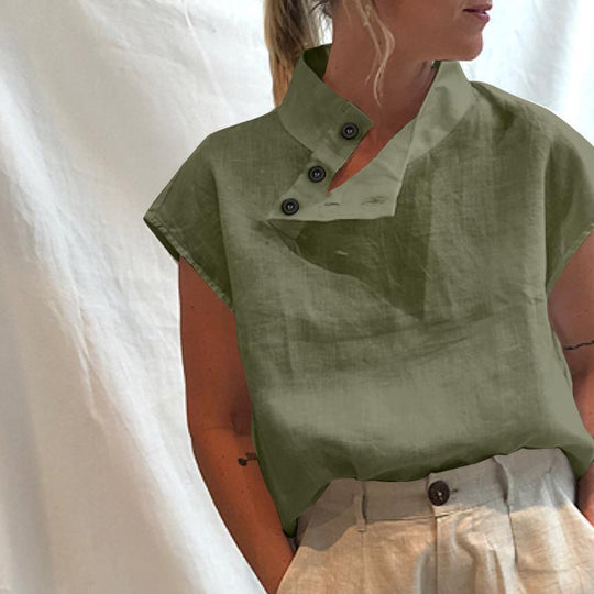 Damen moderne Bluse mit Stehkragen und eleganten Knopfdetails R&B