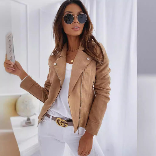 Damen modische Biker-Jacke mit leichtem Futter und Reißverschluss R&B
