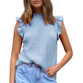 Damen luftige Bluse mit Rüschendetails und Stehkragen R&B