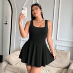 Damen Freizeitkleid mit A-Linien-Schnitt und tiefem Rundhalsausschnitt R&B