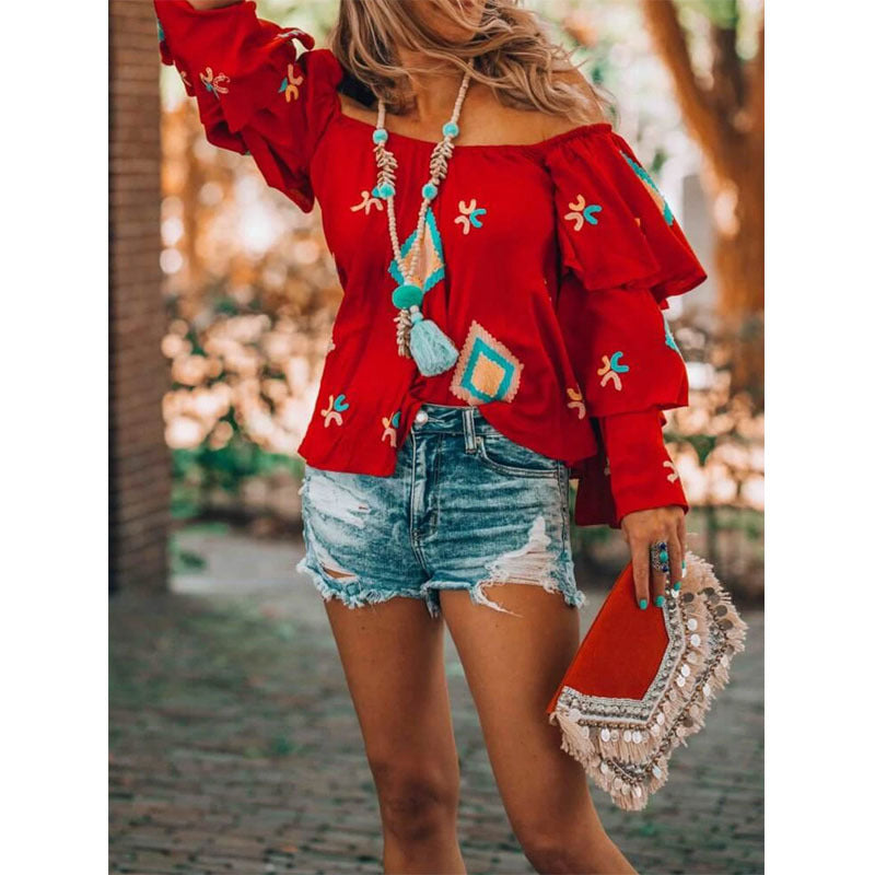 Damen Off-Shoulder Oberteil mit voluminösen Rüschen R&B
