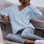 Damen Strickpullover mit V-Ausschnitt und lockerer Passform R&B
