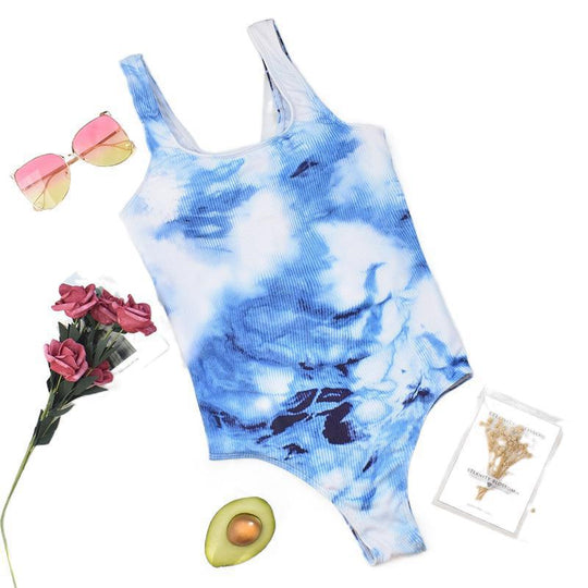 Damen Hochgeschnittener Badeanzug mit trendigem Tie-Dye-Design R&B