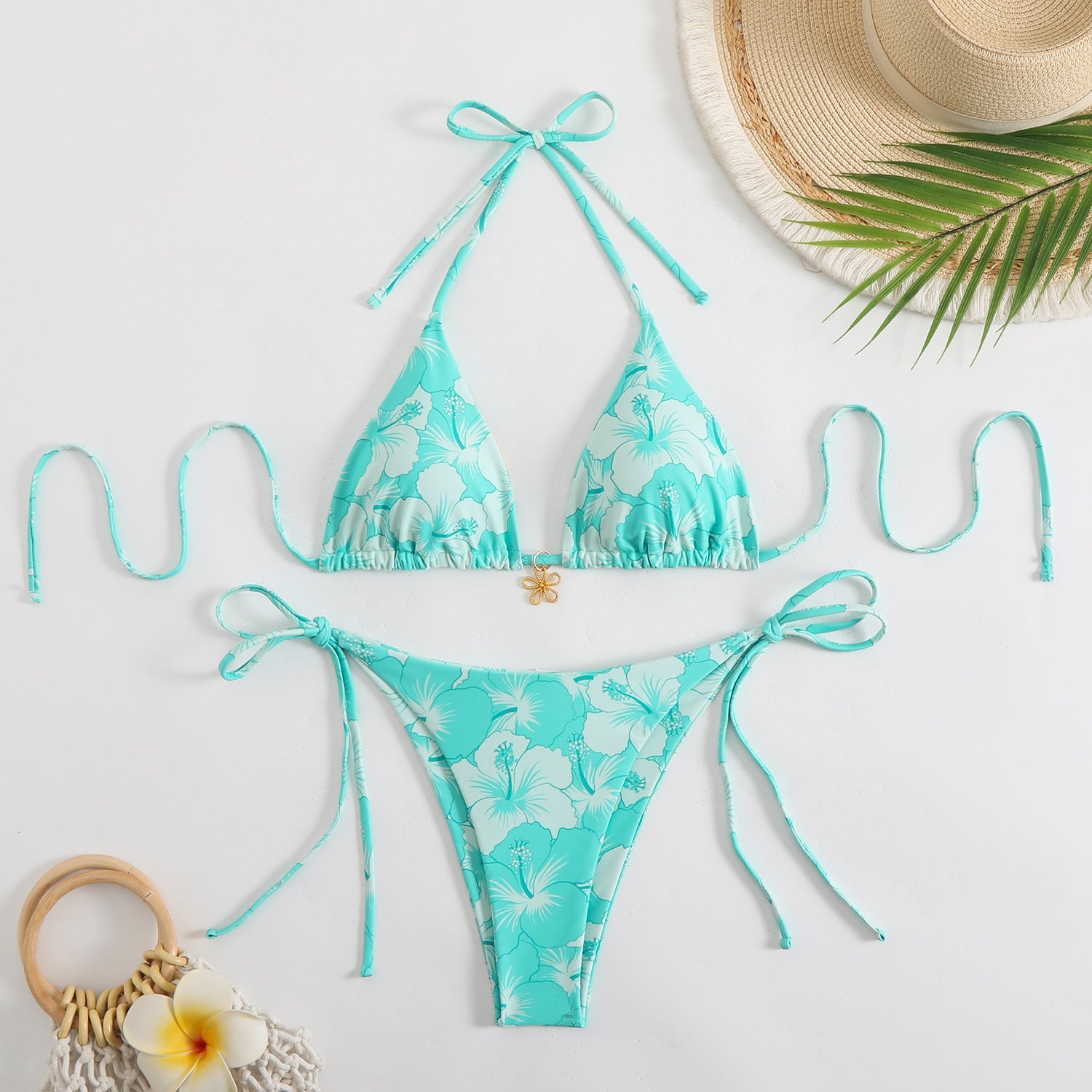 Damen Triangel-Bikini mit floralem Design und verstellbaren Trägern R&B
