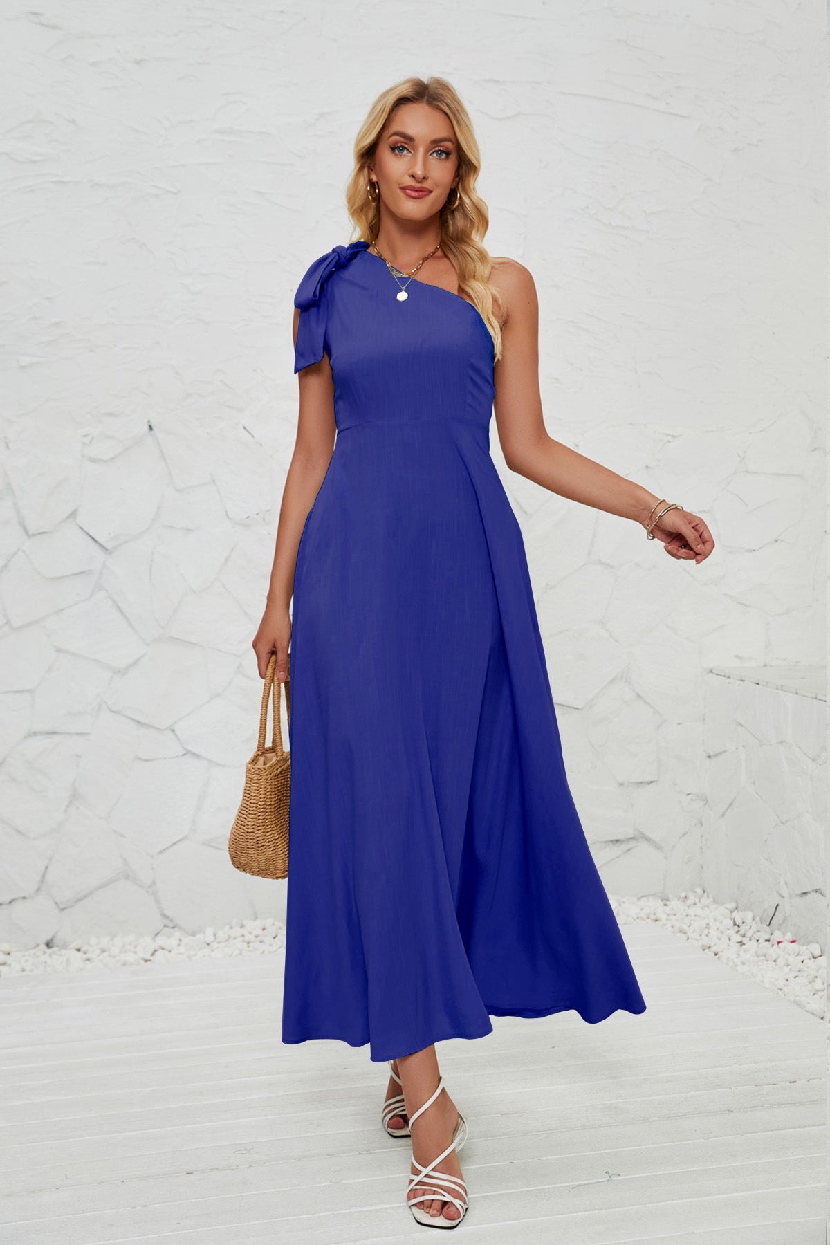 Damen Maxikleid mit asymmetrischem Design und Trägerdetail R&B