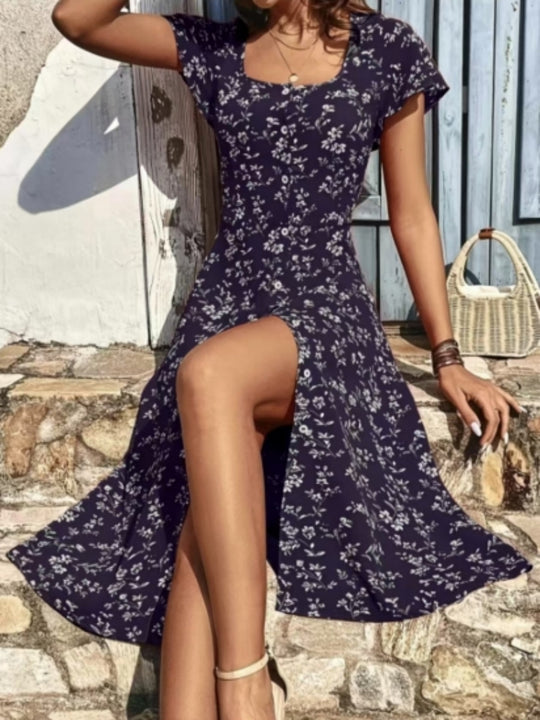 Damen Midi Kleid mit floralen Mustern und Knopfleiste R&B