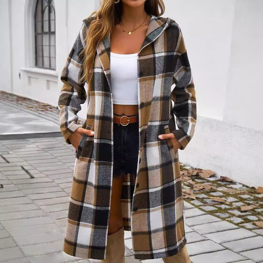 Damen Karierter Mantel mit moderner Schnittführung und praktischem Taschen-Design R&B