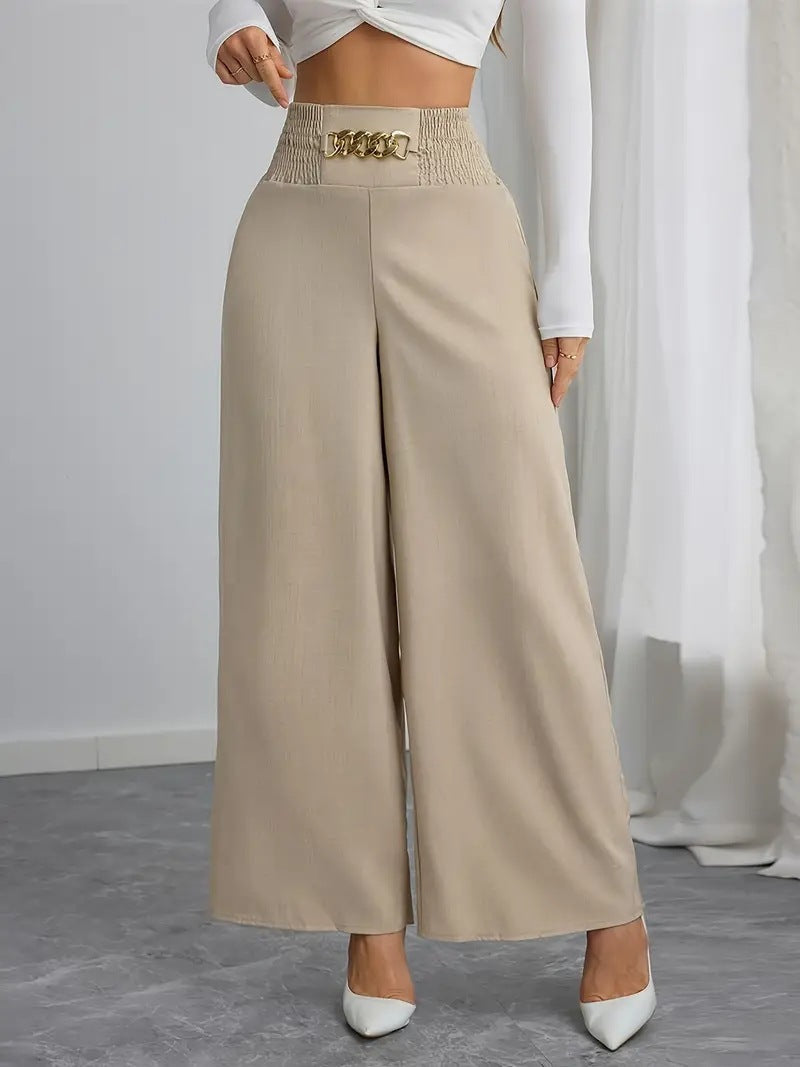 Damen Weite High-Waist Hose mit dekorativem Gummizug und modischem Gürtel