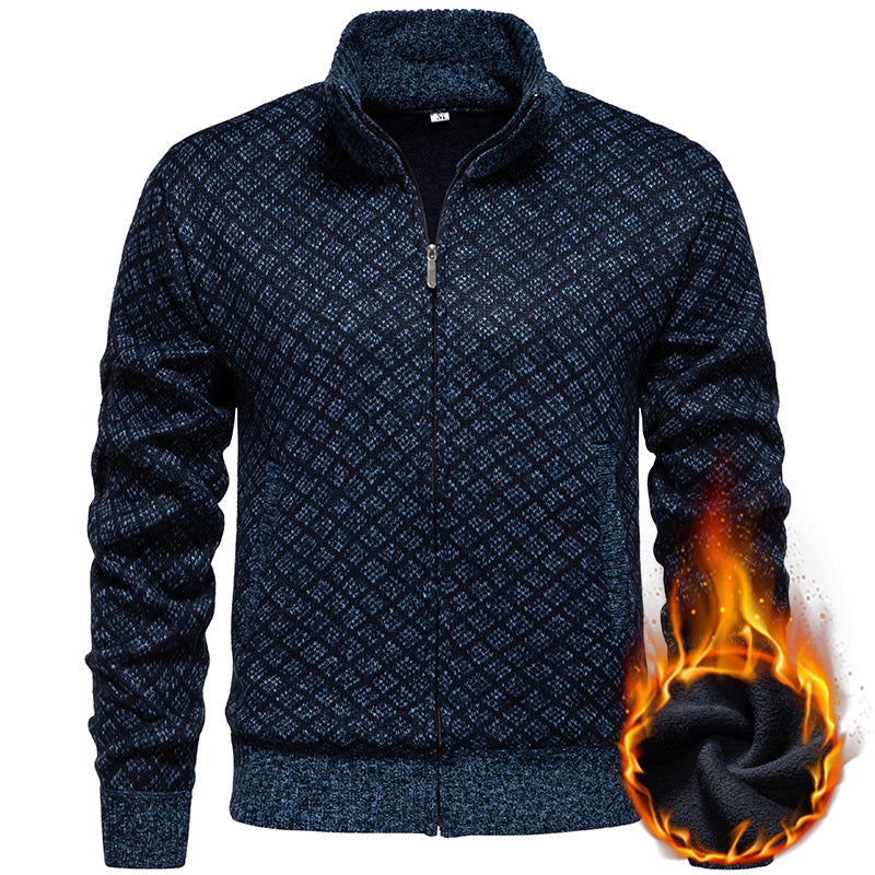 Herren Strickjacke im modernen Rautenmuster mit durchgehendem Reißverschluss R&B
