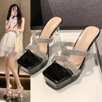 Damen Glamouröse Plateau-Sandalen mit transparentem Blockabsatz R&B