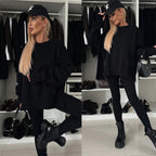Damen nan Oversize Sweatshirt mit taillierten Rib-Leggings Set R&B
