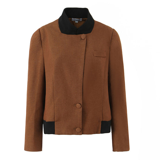 Damen modische Kurzjacke mit elegante Knopfleiste und kontrastierendem Kragen R&B