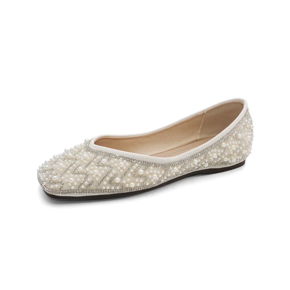 Damen Ballerinas mit funkelnden Perlen- und Strassverzierungen