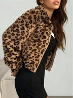 Damen Fleecejacke mit Animal-Print und praktischem Reißverschluss R&B