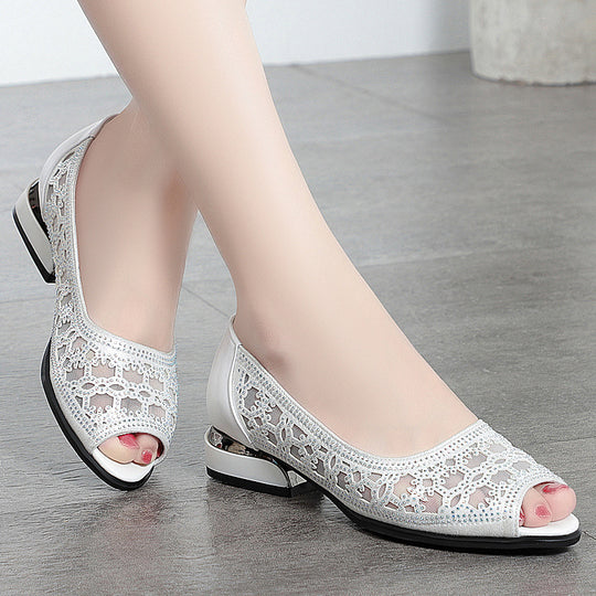 Damen Peeptoe Pumps mit elegantem Spitzenverzierung und komfortablem Blockabsatz R&B