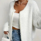 Strickjacke Damen flauschig mit Perlenverzierung