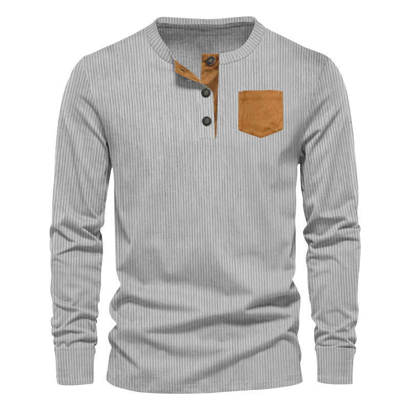 Herren Langarmshirt mit Rippstruktur und bequemem Stehkragen R&B
