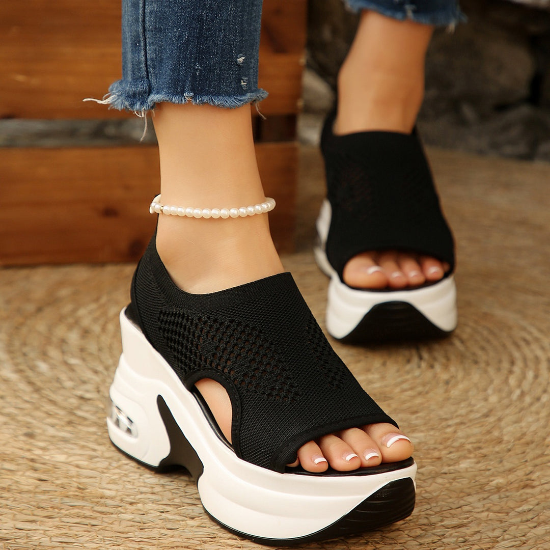 Damen Wedge-Sandalen mit atmungsaktiver Textil-Oberfläche und stoßdämpfender Sohle R&B