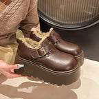 Damen Plattform Clogs mit luxuriösem Kunstfell-Innenfutter und stylischem Riemen R&B