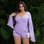 Damen Eleganter Playsuit mit weitem Arm und tiefem V-Ausschnitt R&B