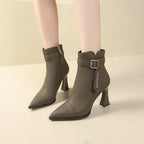 Damen Elegante Stiefeletten mit hohem Absatz und modischem Riemen R&B