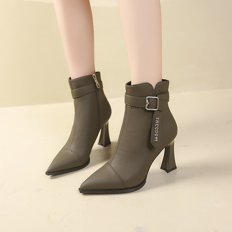 Damen Elegante Stiefeletten mit hohem Absatz und modischem Riemen R&B