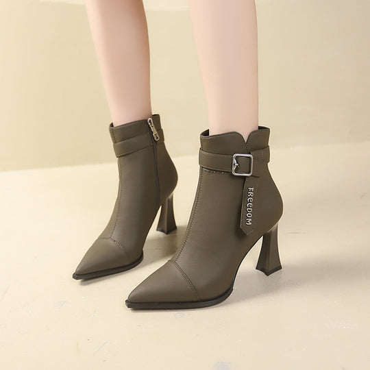 Damen Elegante Stiefeletten mit hohem Absatz und modischem Riemen R&B