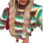Damen Trendiger Pullover mit buntem Streifenmuster und lässigem Schnitt R&B