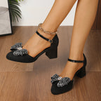 Damen Riemchen-Pumps mit zierlicher Schleife und Strass-Applikationen R&B