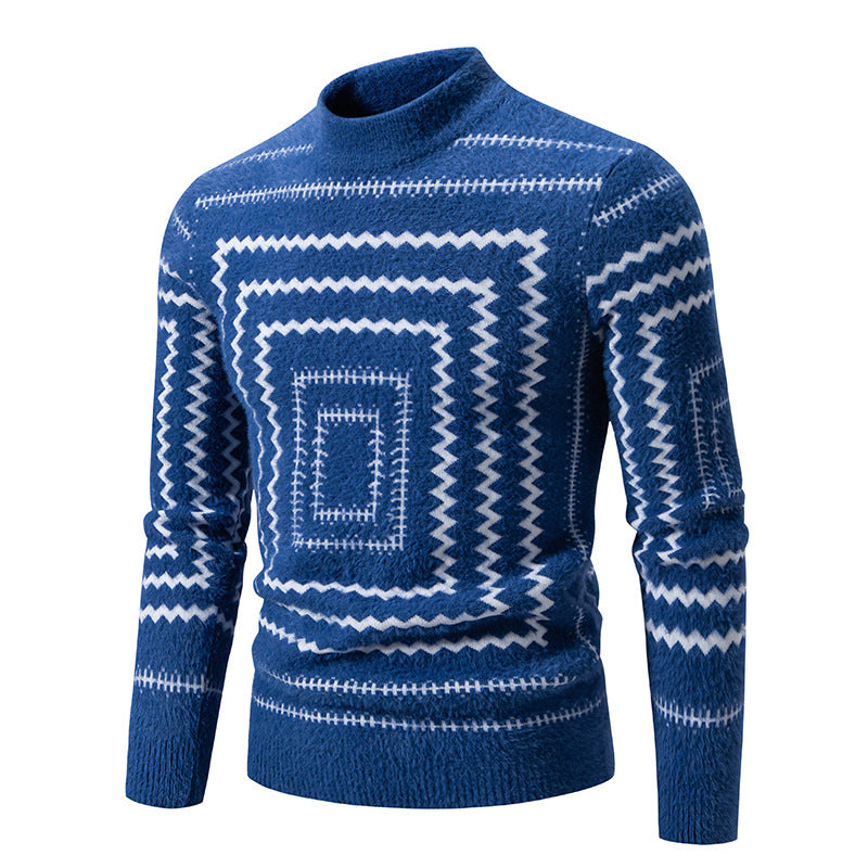 Damen Strickpullover mit geometrischem Muster und hohem Kragen R&B