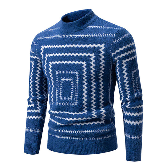 Damen Strickpullover mit geometrischem Muster und hohem Kragen R&B