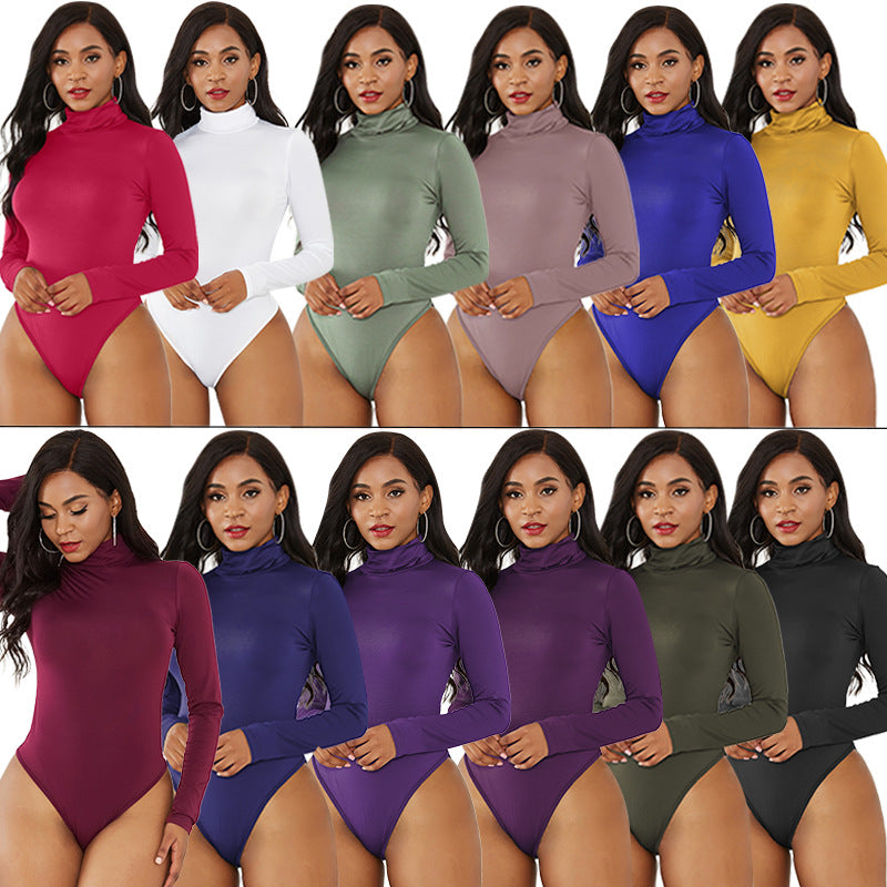 Damen Eleganter Langarmbody mit hohen Kragen R&B