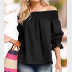 Damen Off-Shoulder Bluse mit Puffärmeln und Schleifendetail R&B