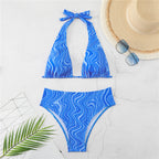 Damen Triangel-Bikini mit elegantem Wickeldetail und modischem Wellenmuster R&B