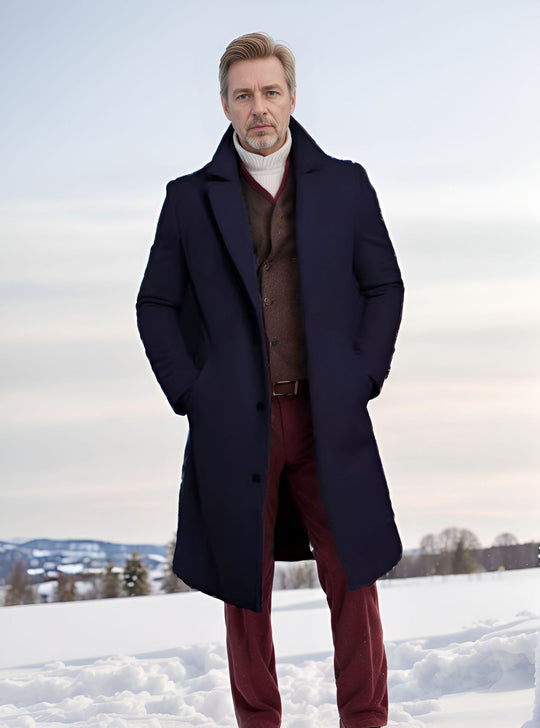 Herren eleganter Langmantel mit strukturiertem Obermaterial und praktischen Taschen R&B
