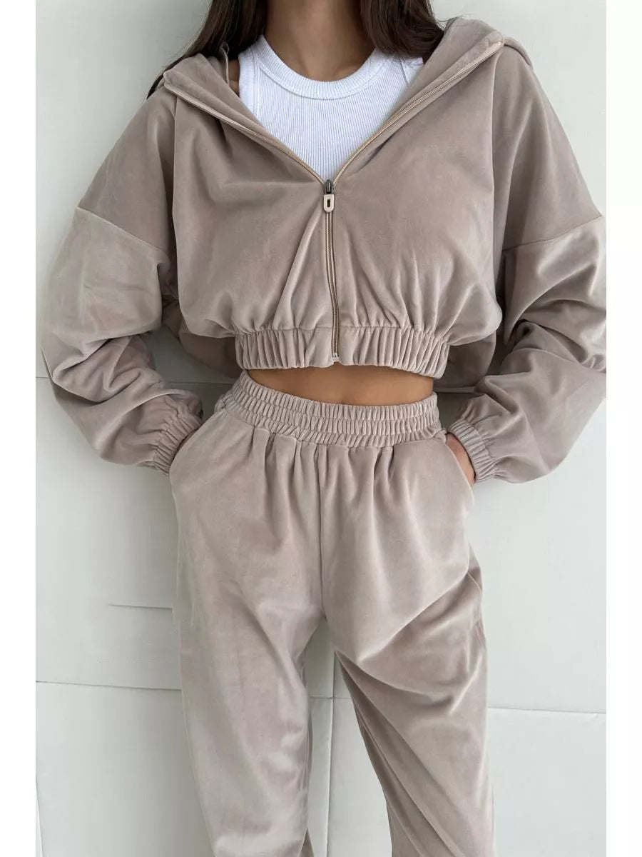 Damen sportliches Fleece Ensemble mit modernem Reißverschluss und elastischem Bund R&B