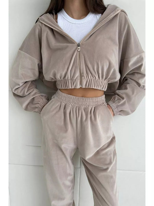 Damen trendige Veloursjacke mit weiten Ärmeln und Bund R&B