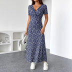 Damen Maxikleid mit floralem Wickeldesign und praktischen Seitentaschen R&B