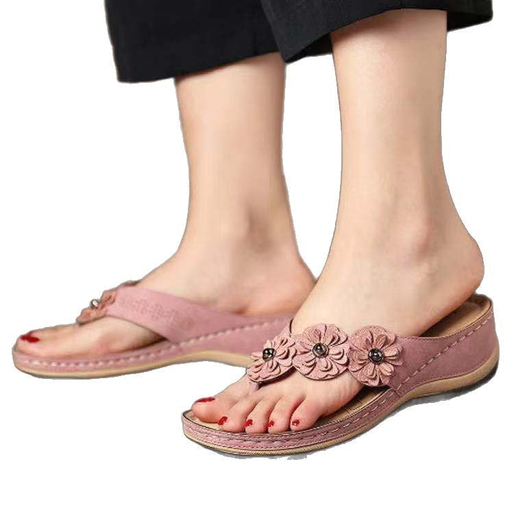 Damen komfortable Zehentrenner-Sandalen mit floralem Detail und gepolsterter Innensohle R&B