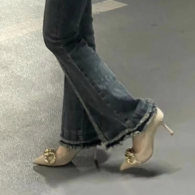 Damen elegante Pumps mit luxuriösem Riemen und spitzem Zehenbereich R&B