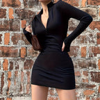 Damen figurbetontes Minikleid mit Reißverschluss und langem Arm R&B